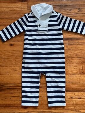 Janie and Jack Light and Dark Blue Striped Romper 12-18 Months
